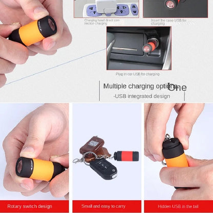 LED Micro Pocket Flashlight - USB Rechargeable Waterproof Keychain Light for Hiking, Camping, and Outdoor Use
