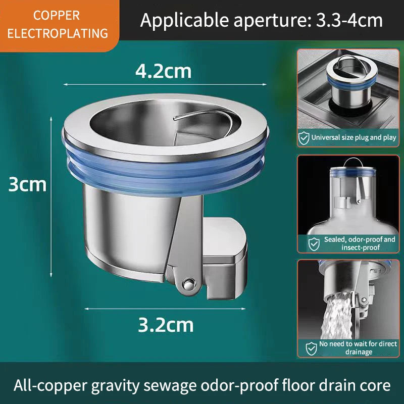 Copper Floor Drain Core: All-Copper Shower Drain Stopper for Insect-Proof, Anti-Odor Deodorization - Ideal for Kitchen, Bathroom, and Toilet Sewers