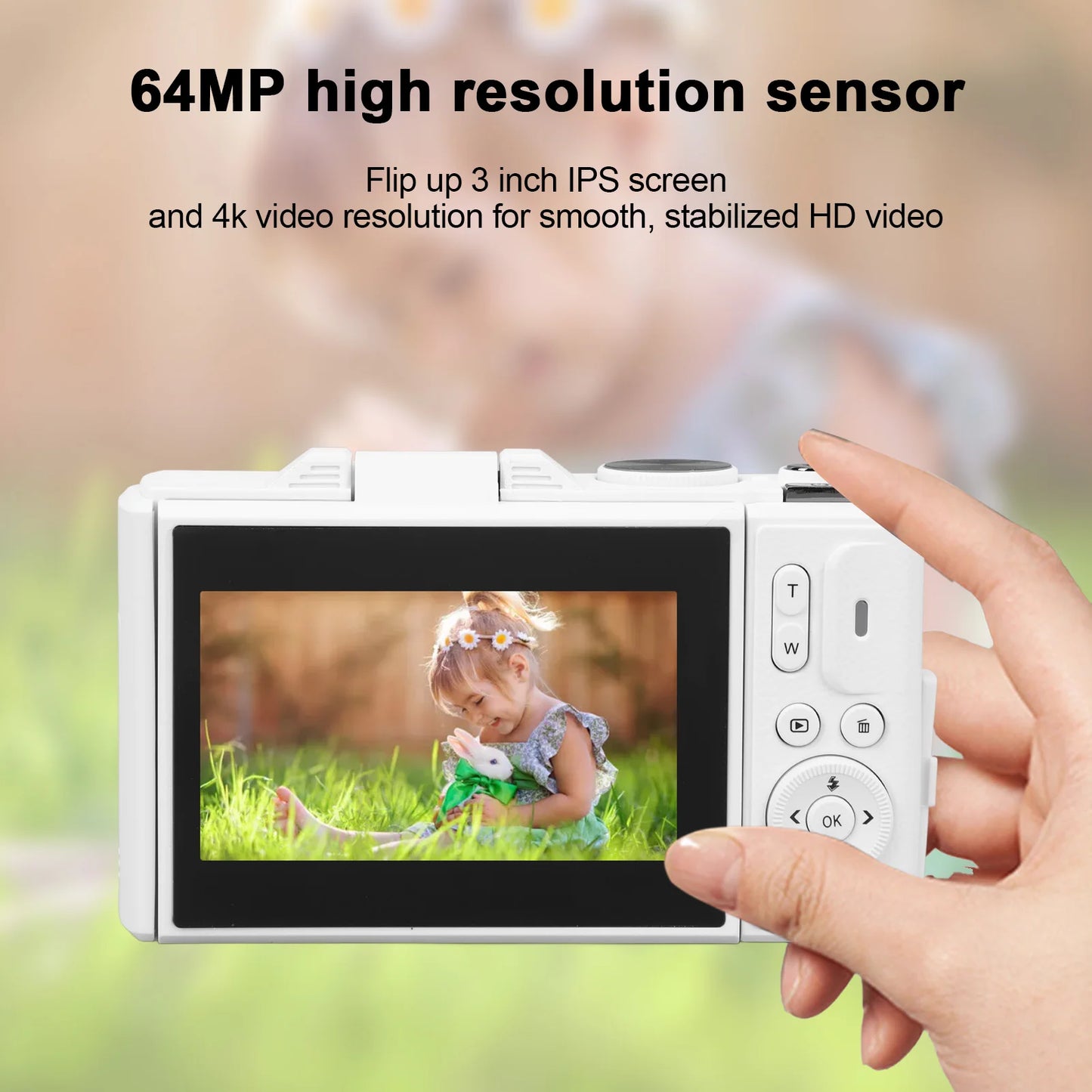 Retro 64MP Digital Camera – Stabilization Video, Pause Function, 3-Inch IPS Screen for Vlogging & Beginners
