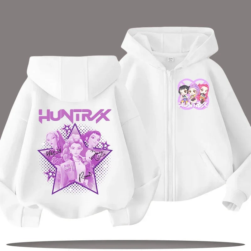 Funny Kpop Demon Hunters Zip-Up Sweatshirt – Kids Hoodie for Girls & Boys, Casual Zipper Hoody Top