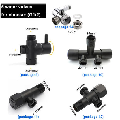 Black Toilet Bidet Sprayer Set - Handheld Bathroom Wash Spray Gun with Flexible Hose, Water Valve & Cleaning Shower Head