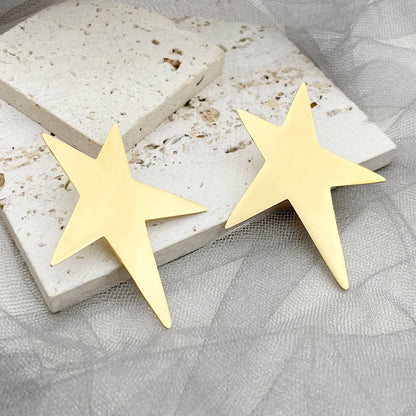 May@RZ Star-Shaped Stainless Steel Stud Earrings — 14K Gold-Plated, Fun Everyday Jewelry for Men & Women