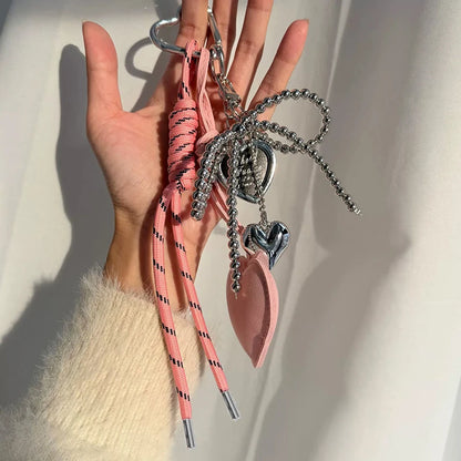 Bow Bag Keychain - Heart Charm Phone Strap Braided Pendant