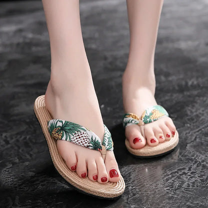 Ladies Summer Weave Beach Flip-Flops – Non-Slip Soft Flat Outdoor Slippers for Women