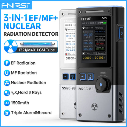 FNIRSI GC-03 3-in-1 Electromagnetic Radiation Detector - Electric, Magnetic & RF Field Meter with Temperature Monitor