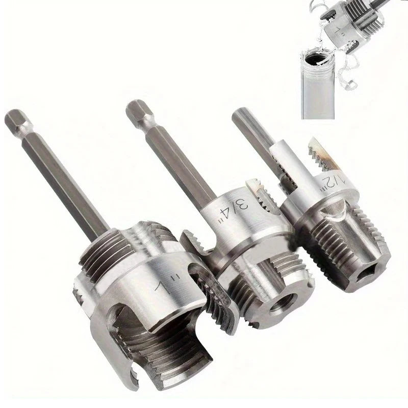 3-Piece Heavy-Duty Carbon Steel Pipe Threading Kit – 1/2” 3/4” 1” Male & Female Threads for PVC, PPR & MPP Pipes