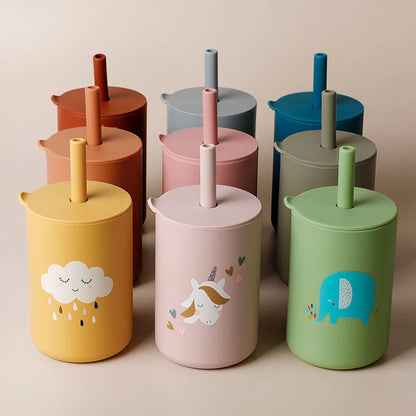 TYRY.HU Baby Feeding Straw Cup: Cartoon Learning Food Grade Silicone Toddler Water Bottle - BPA-Free Tableware