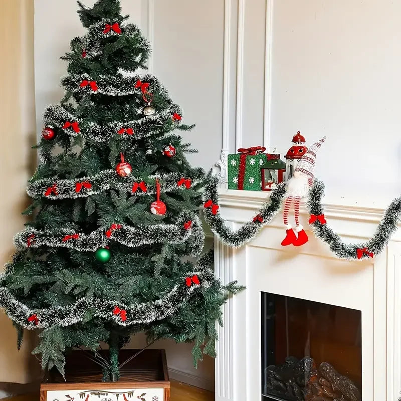 Christmas Bow Tinsel Ribbon Garland – Green Ribbon for Tree, Wreath & Holiday Decor