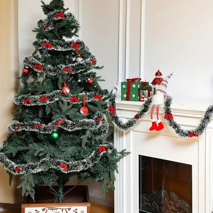 Christmas Bow Tinsel Ribbon Garland – Green Ribbon for Tree, Wreath & Holiday Decor