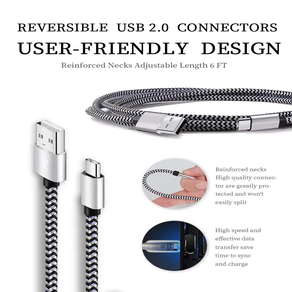 USB Type-C 2.4A Fast Charging Cable – Nylon Braided Data & Power Charger Wire for Huawei, Samsung & USB-C Compatible Devices