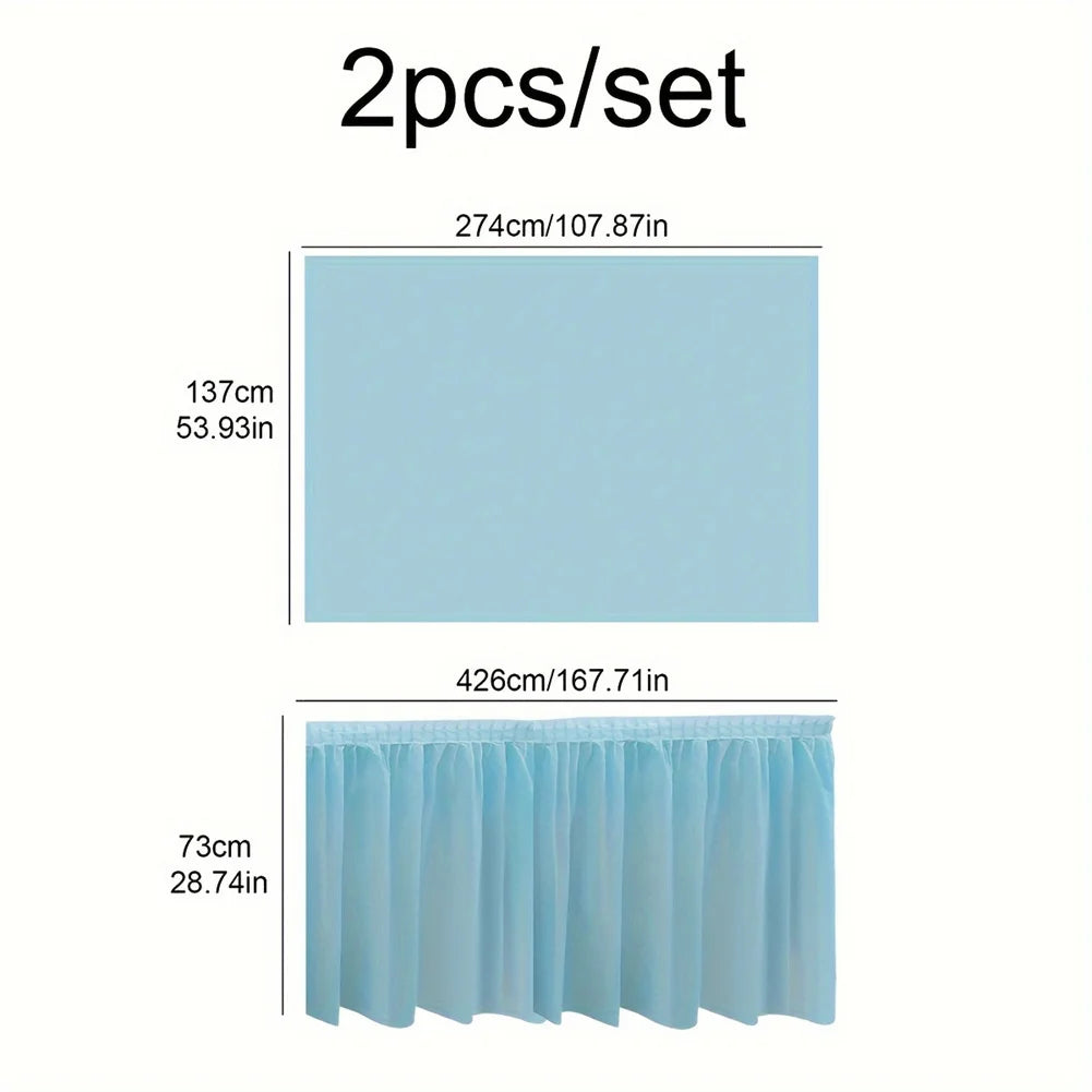 2PCS Disposable Paper Tablecloth & Table Skirt Set – Rectangular Party Table Cover for Events, Weddings & Decorations