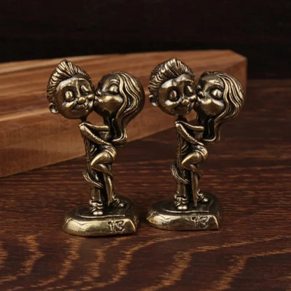 Retro Brass Couple Figurine – Handcrafted Copper Chinese Children Statue Home Decor Ornament Gift Art Craft Accessory