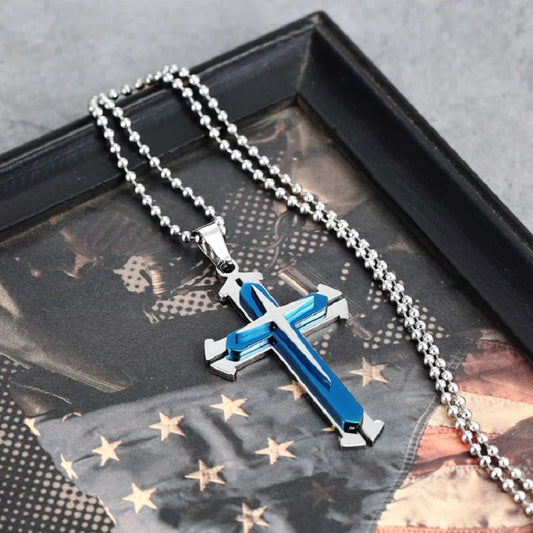 Stainless Steel Cross Pendant Necklace – Jesus Catholic Christian Amulet Jewelry for Men & Women, Religious Fashion Gift