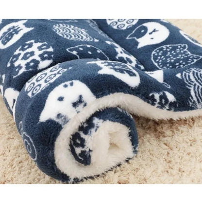 Warm Fleece Pet Sleeping Mat - Soft Thickened Bear Pattern Dog & Cat Bed Blanket Washable Pad