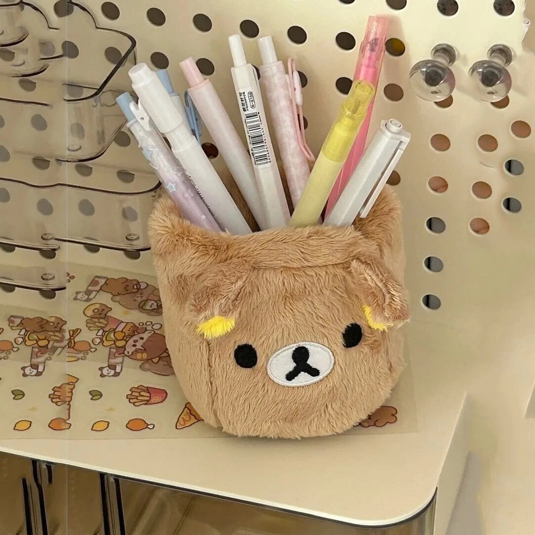 Kawaii Plush Pencil Holder - Cute Desk Organizer for Cosmetics, Stationery & Office Storage Gift