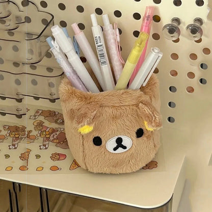 Kawaii Plush Pencil Holder - Cute Desk Organizer for Cosmetics, Stationery & Office Storage Gift