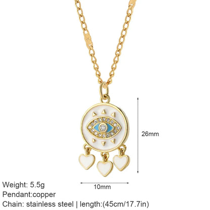 Heart Evil Blue Eye Sun Necklace – Cute Dog, Bee & Elephant Gold Pendant with Long Stainless Steel Chain for Women