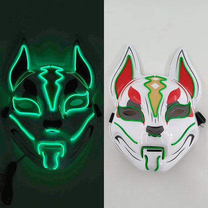 Glowing LED Fox Mask – Neon Japanese Anime-Inspired Samurai Cosplay Mask for Halloween, Christmas & Costume Parties