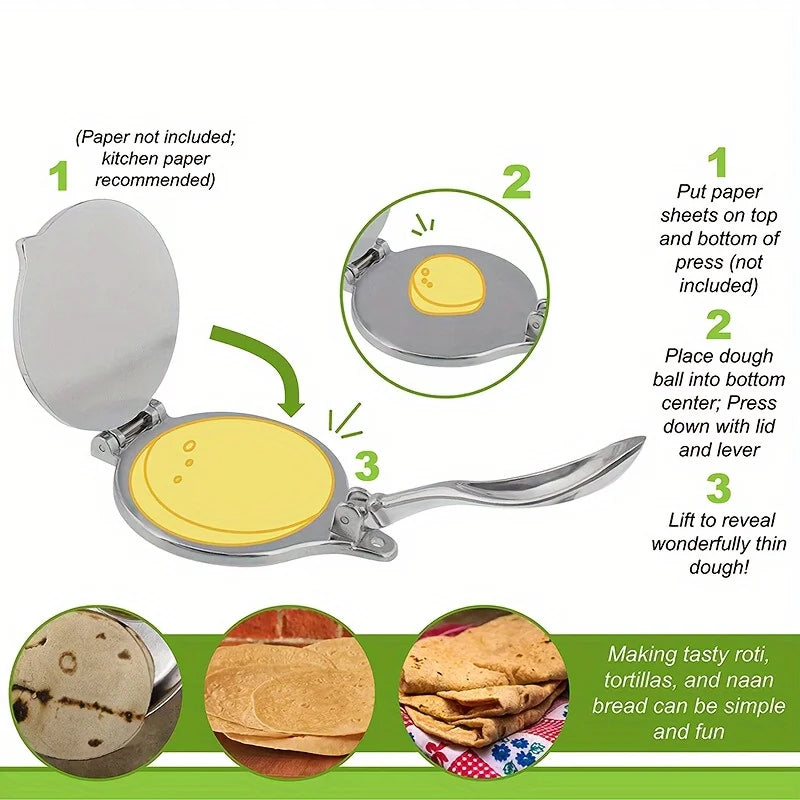 6.3 Inch DIY Manual Tortilla Press - Aluminum Alloy for Homemade Corn Tortillas and Pancakes