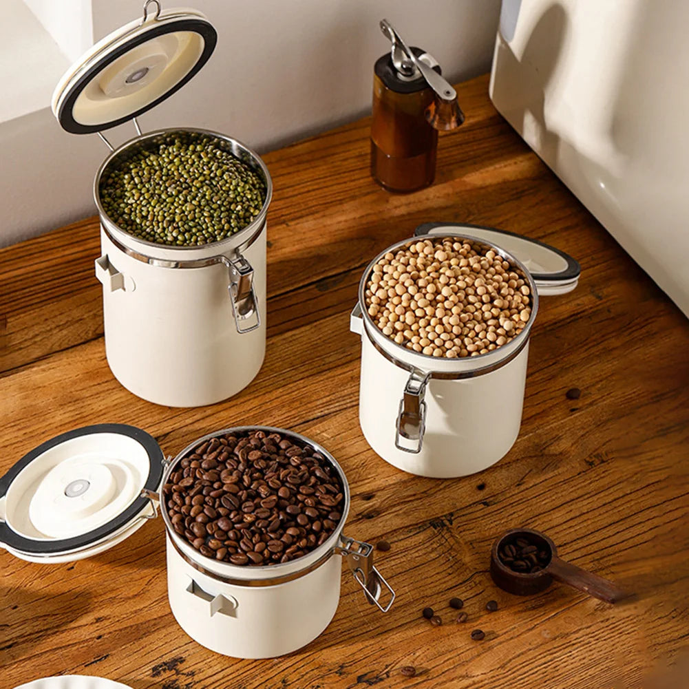 Stainless Steel Vacuum-Sealed Coffee Beans Jug – Airtight Portable Grain Storage Container for Kitchen