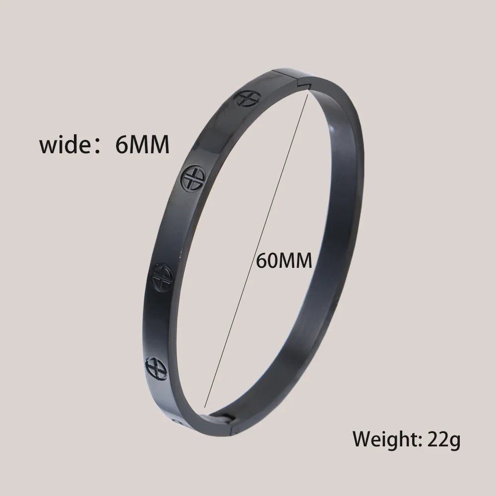 Stainless Steel Cuff Bracelet — Crystal Charm Bangle for Women, Fashion Jewelry