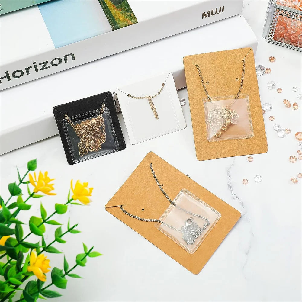 10/50PCS Necklace Chain Adhesive Pouch – Jewelry Display Card Bags for Small Business Packaging Supplies