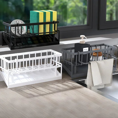 Drill-Free Sink Organizer - Multi-Use Sponge & Soap Holder with Drain Rack for Kitchen Countertop Storage
