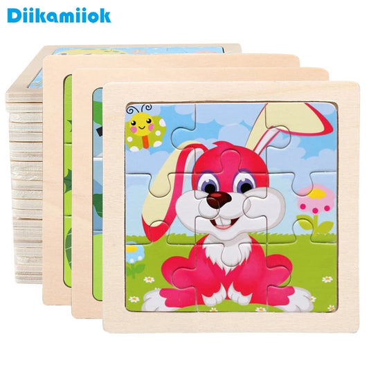11cm Kids Wooden Jigsaw Puzzle – Cartoon Animal & Vehicle Montessori Educational Toys