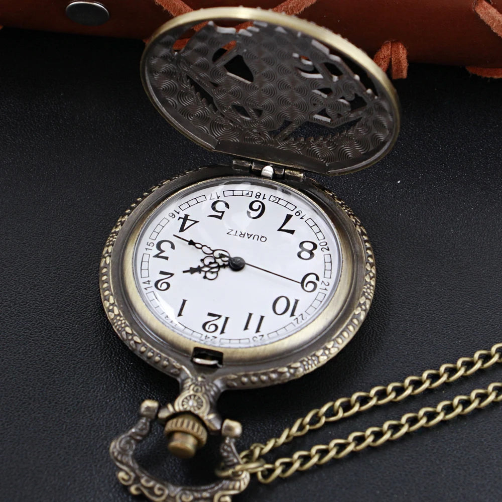 Steampunk Quartz Pocket Watch Necklace – Bronze Pendant Clock for Men & Women, Christmas Gift