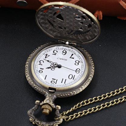 Steampunk Quartz Pocket Watch Necklace – Bronze Pendant Clock for Men & Women, Christmas Gift