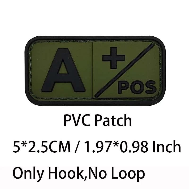 PVC Blood Type Hook Patch - A B AB O Positive Negative Military Tactical Badge for Backpack & Outdoor Gear