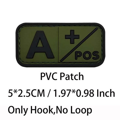 PVC Blood Type Hook Patch - A B AB O Positive Negative Military Tactical Badge for Backpack & Outdoor Gear