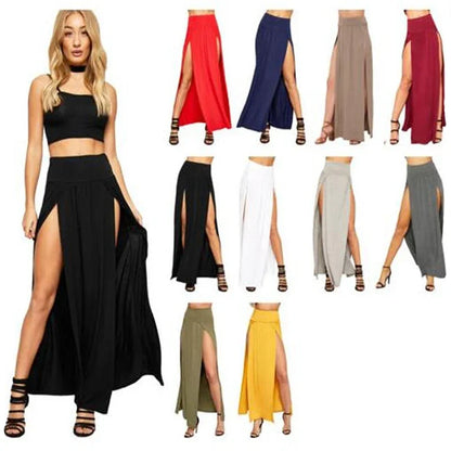 Women’s High Waisted Double Slit Maxi Skirt – Sexy Solid Color Long Summer Skirt Elegant Fashion Casual Wear Valentine’s Day Gift Style