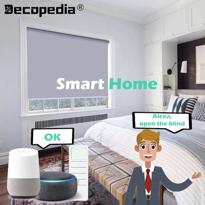 Decopedia No-Drill Motorized Roller Blinds – Blackout Day & Night Smart Window Shades for Bedroom