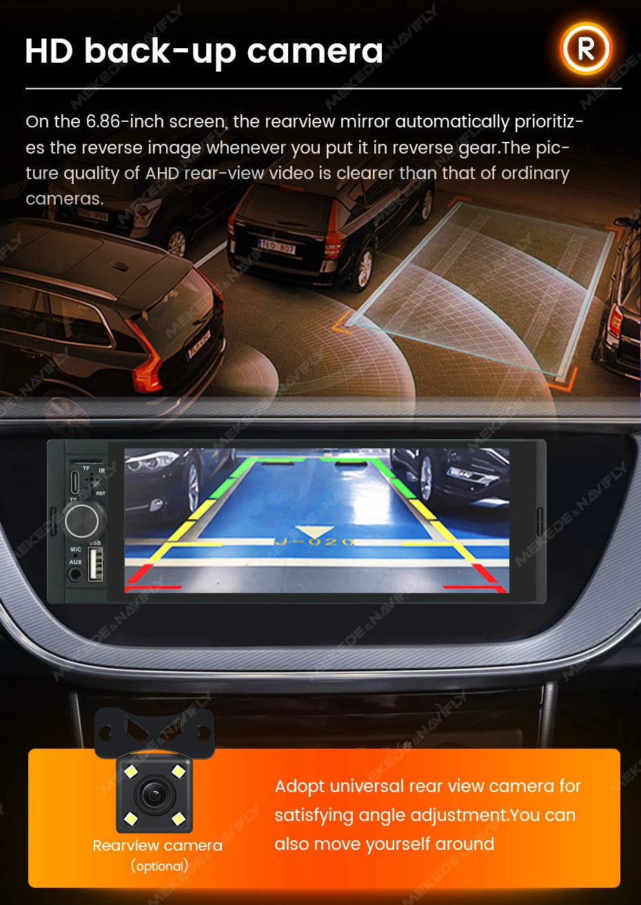 NaviFly 6.86" Universal FM CarPlay Android Auto Car Radio – MP5 Multimedia Player with Camera, No DVD
