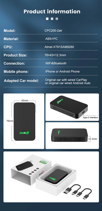 CarlinKit 5.0 & 4.0 Wireless CarPlay & Android Auto Adapter — Waze, Music, Spotify for Audi, Golf, Peugeot, Mazda, KIA, Mercedes, MG