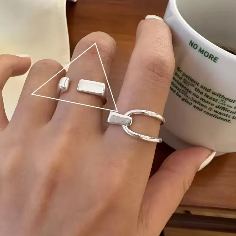 VENTFILLE 925 Sterling Silver Adjustable Ring – Vintage Hollow Line Punk Hip Hop Couple Jewelry