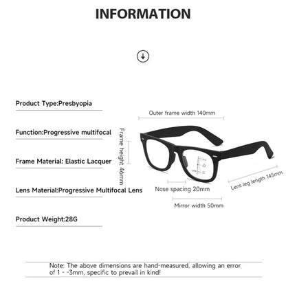 HD Progressive Multifocal Reading Glasses – Vintage Square Anti-Blue Light Eyewear for Men & Women