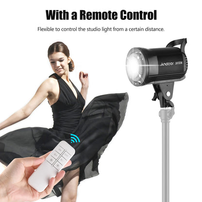 Andoer 100W Studio LED Video Light – 5600K Dimmable Bowens Mount with Remote Control for Video & Live Streaming