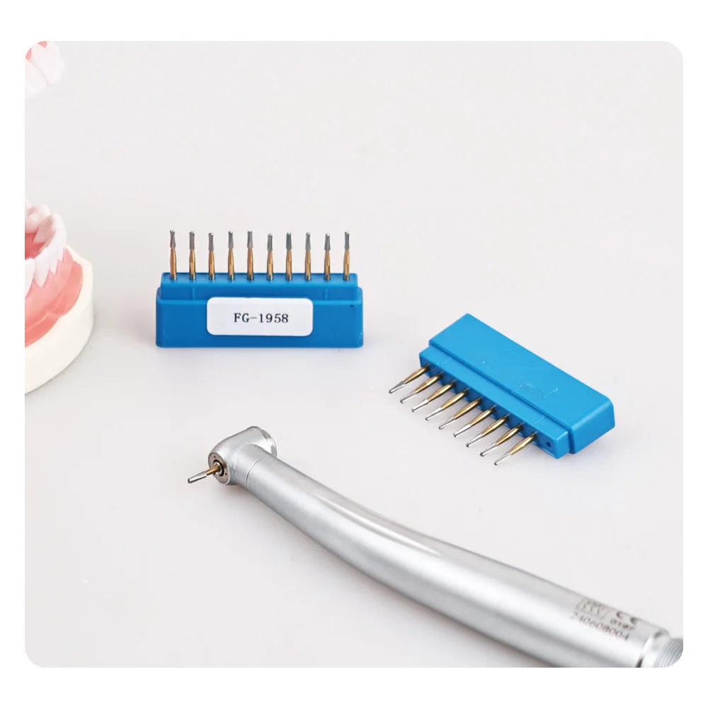 10Pcs/Box FG1957/FG1958 Dental Carbide Burs - Golden High-Speed Tungsten Steel for Crown Metal Cutting, Dentistry Tools