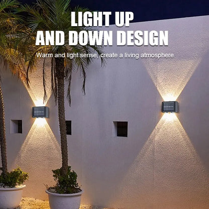 Solar Powered Waterproof Wall Light: 4 LED Beads Up and Down Light for Courtyard, Garden, Carport