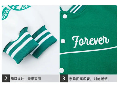 Autumn Baseball Jacket for Teens - Quilted Cotton Bomber Coat for Boys & Girls, Kids Jacket for Fall
