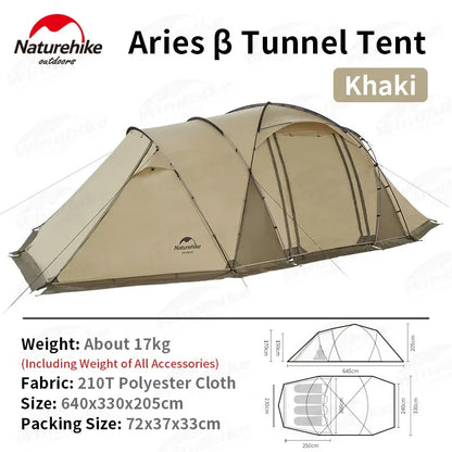 Naturehike Aries Tunnel Tent – 4-6 Person 4-Season Geodesic Outdoor Camping Tent, Double Layer, Large Travel Shelter