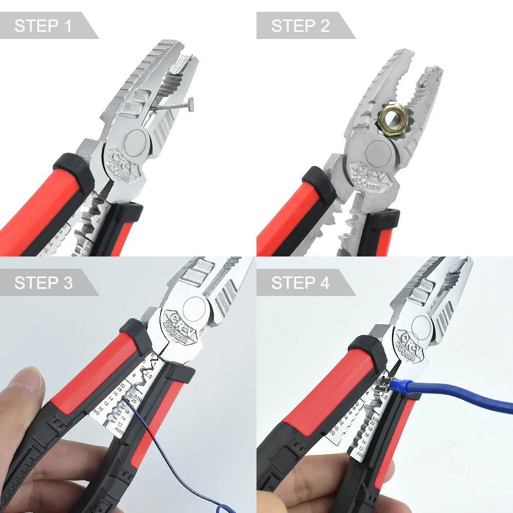 Toolour 8-Inch Multifunctional Pliers - Wire Stripper, Crimper, Cutter & Needle Nose Hand Tool