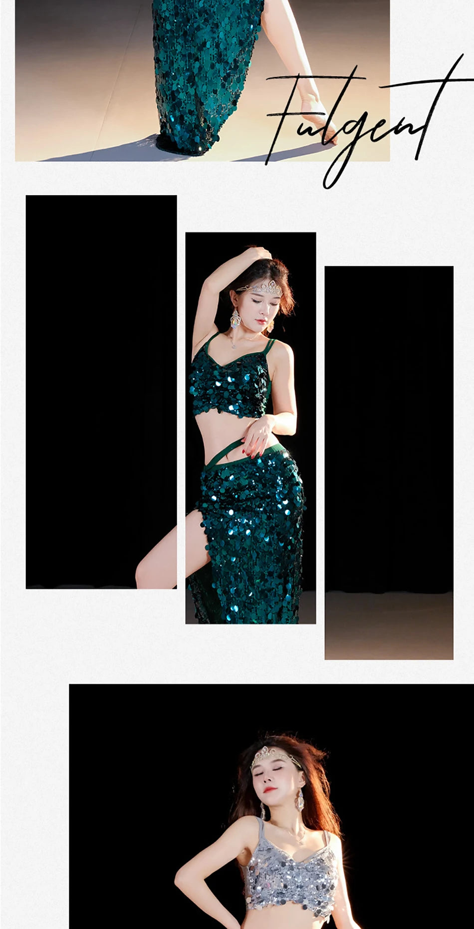 2-Piece Belly Dance Costume Set for Women – Sexy Sequin Top & Skirt Outfit for Stage Performance & Training
