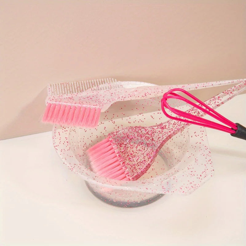 4pcs Hair Styling & Highlight Dyeing Set – Sparkling Comb, Oil Brush, Single-Sided Soft Hair Pearl Dyeing Brush