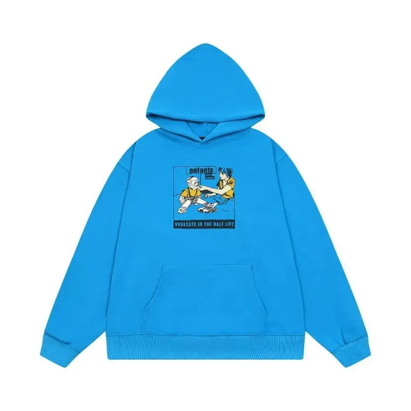 Washed Casual Hoodie Sweatshirt — Unisex Loose-Fit Street Style Crew Neck with Lip Print Letter Design, Vintage Comfortable Top