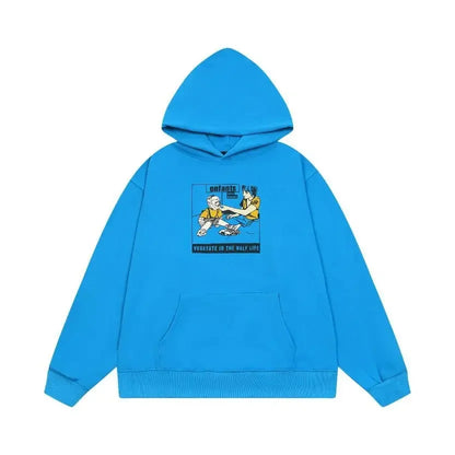 Washed Casual Hoodie Sweatshirt — Unisex Loose-Fit Street Style Crew Neck with Lip Print Letter Design, Vintage Comfortable Top