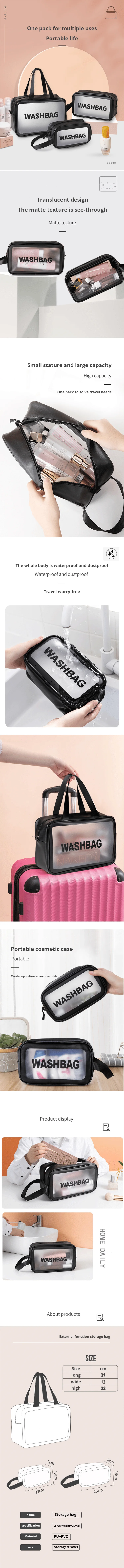 Black Transparent Waterproof Travel Makeup Bag – Portable Large-Capacity Cosmetic Organizer for Women