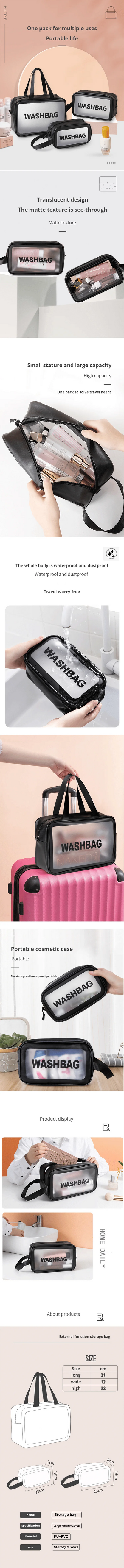 Black Transparent Waterproof Travel Makeup Bag – Portable Large-Capacity Cosmetic Organizer for Women
